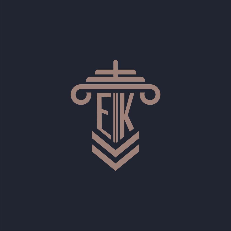 logo monogramme initial ek avec conception de pilier pour image vectorielle de cabinet d'avocats vecteur