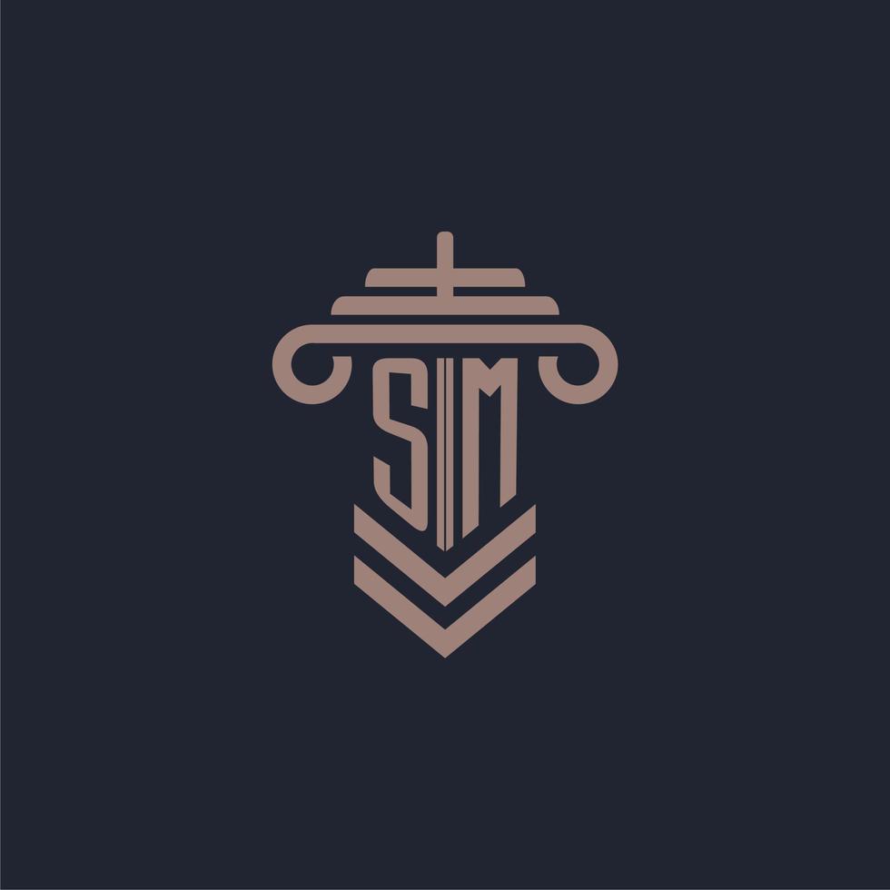 logo monogramme initial sm avec conception de pilier pour image vectorielle de cabinet d'avocats vecteur