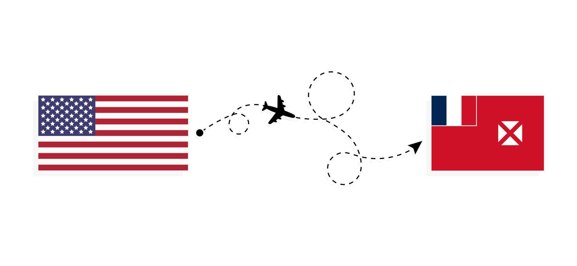 vol et voyage des états-unis à wallis et futuna par concept de voyage en avion de passagers vecteur