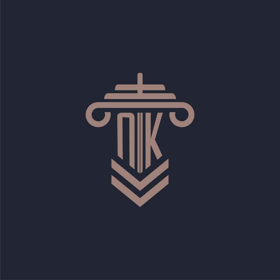 logo monogramme initial nk avec conception de pilier pour image vectorielle de cabinet d'avocats vecteur