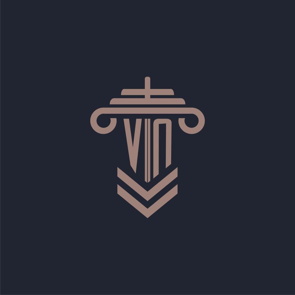 vn logo monogramme initial avec conception de pilier pour image vectorielle de cabinet d'avocats vecteur