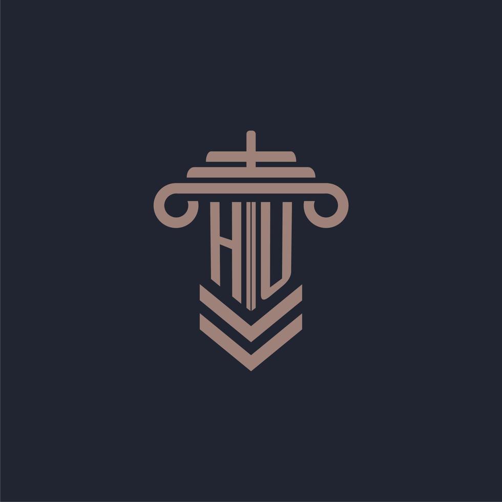 logo monogramme initial hu avec conception de pilier pour image vectorielle de cabinet d'avocats vecteur