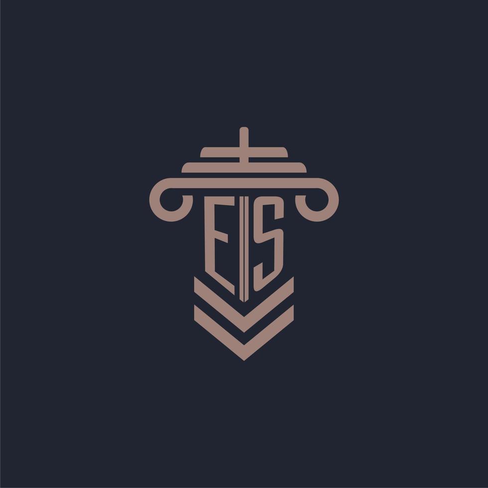 logo monogramme initial es avec conception de pilier pour image vectorielle de cabinet d'avocats vecteur