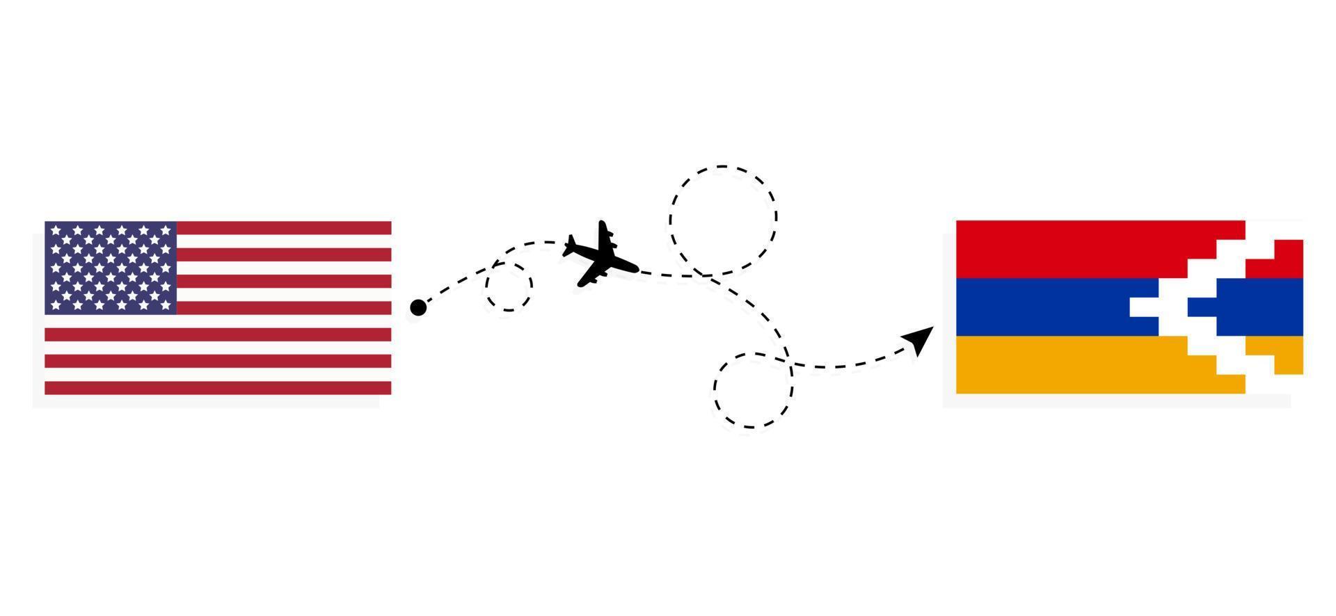 vol et voyage des états-unis à artsakh par concept de voyage en avion de passagers vecteur
