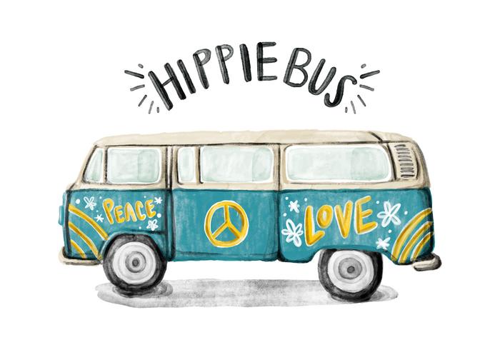 Vecteur aquarelle hippie bus