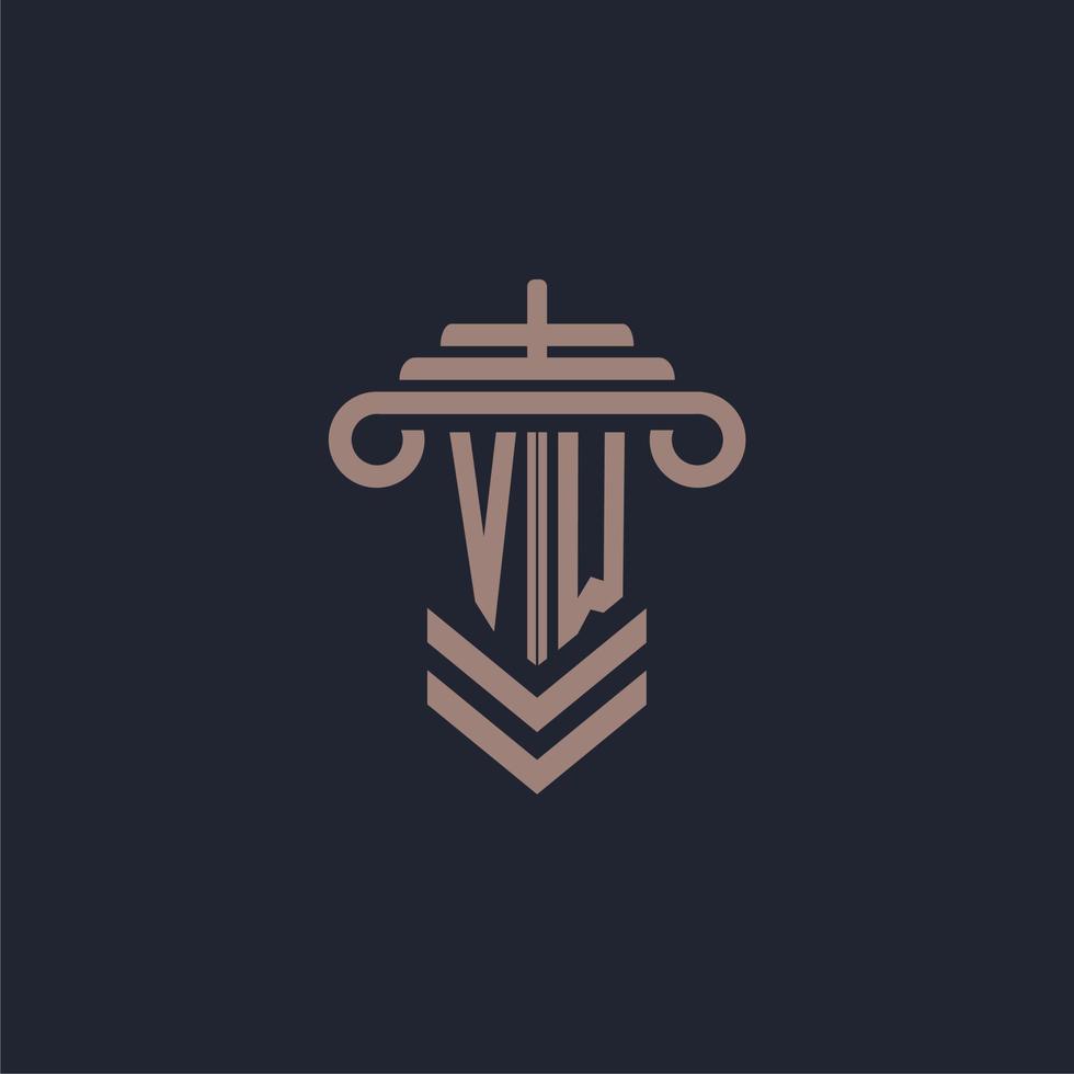 logo monogramme initial vw avec conception de pilier pour image vectorielle de cabinet d'avocats vecteur