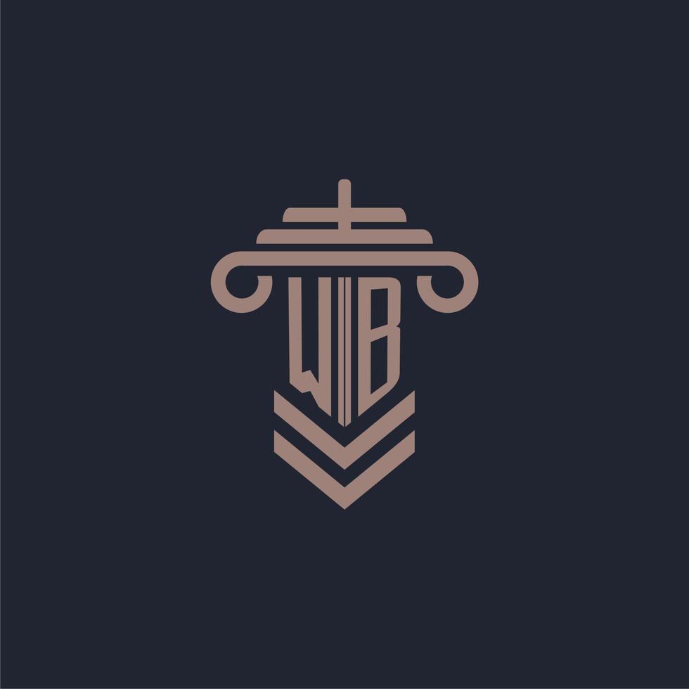 logo monogramme initial wb avec conception de pilier pour image vectorielle de cabinet d'avocats vecteur