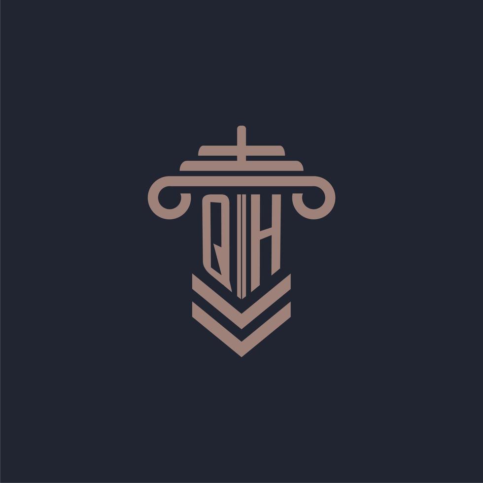 qh logo monogramme initial avec conception de pilier pour image vectorielle de cabinet d'avocats vecteur