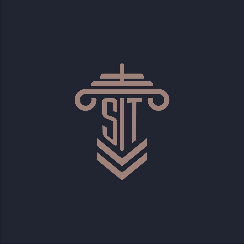 st logo monogramme initial avec conception de pilier pour l'image vectorielle du cabinet d'avocats vecteur