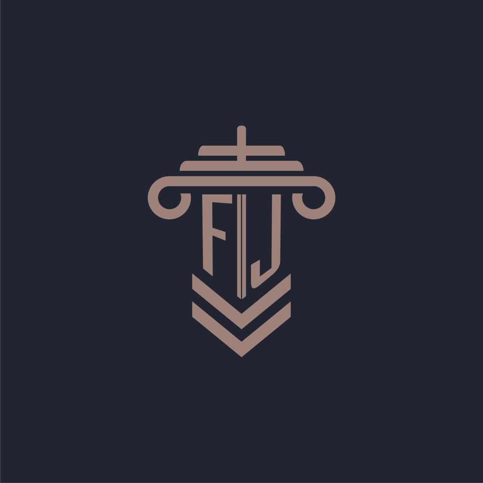 fj logo monogramme initial avec conception de pilier pour image vectorielle de cabinet d'avocats vecteur