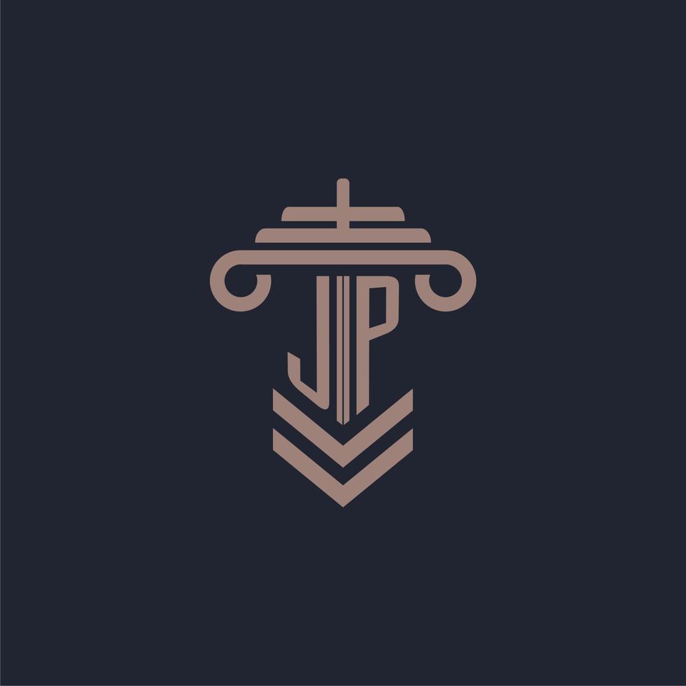 jp logo monogramme initial avec conception de pilier pour image vectorielle de cabinet d'avocats vecteur