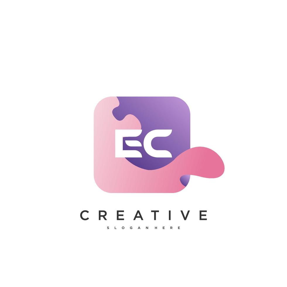 Éléments de modèle de conception d'icône de logo de lettre initiale ec avec vague colorée vecteur