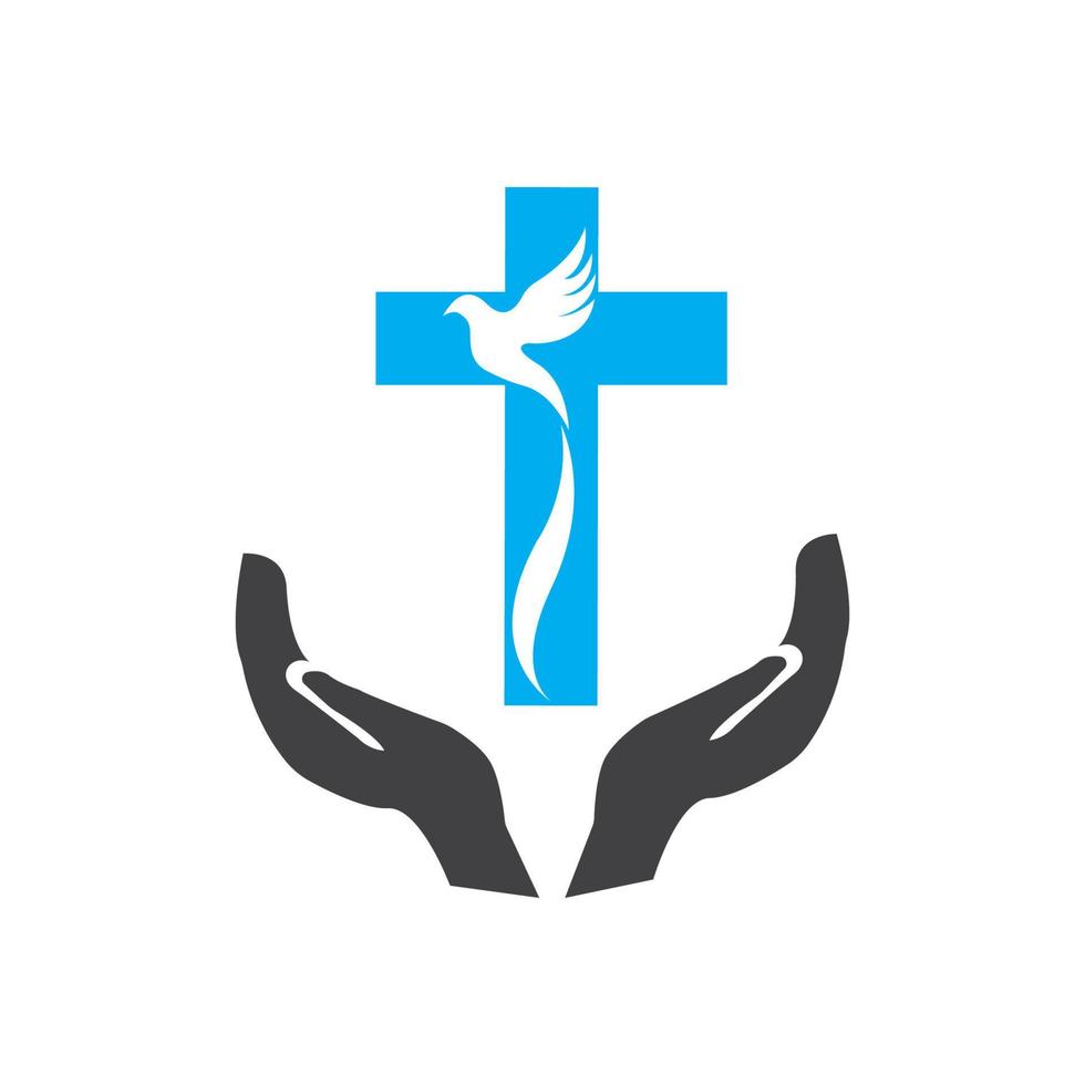 conception de logo d'art de ligne chrétienne d'église, symboles chrétiens. vecteur