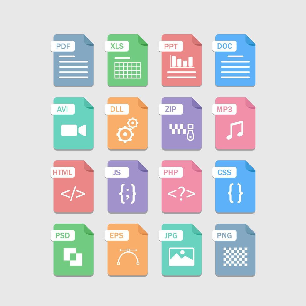 ensemble de formats de fichiers de documents et d'icônes d'étiquettes. illustration vectorielle vecteur