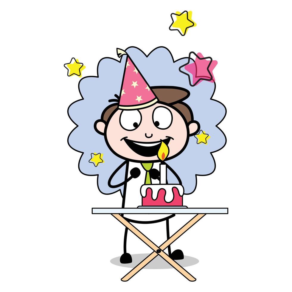 atout d'un personnage de dessin animé de jeune homme d'affaires célébrant seul son anniversaire vecteur