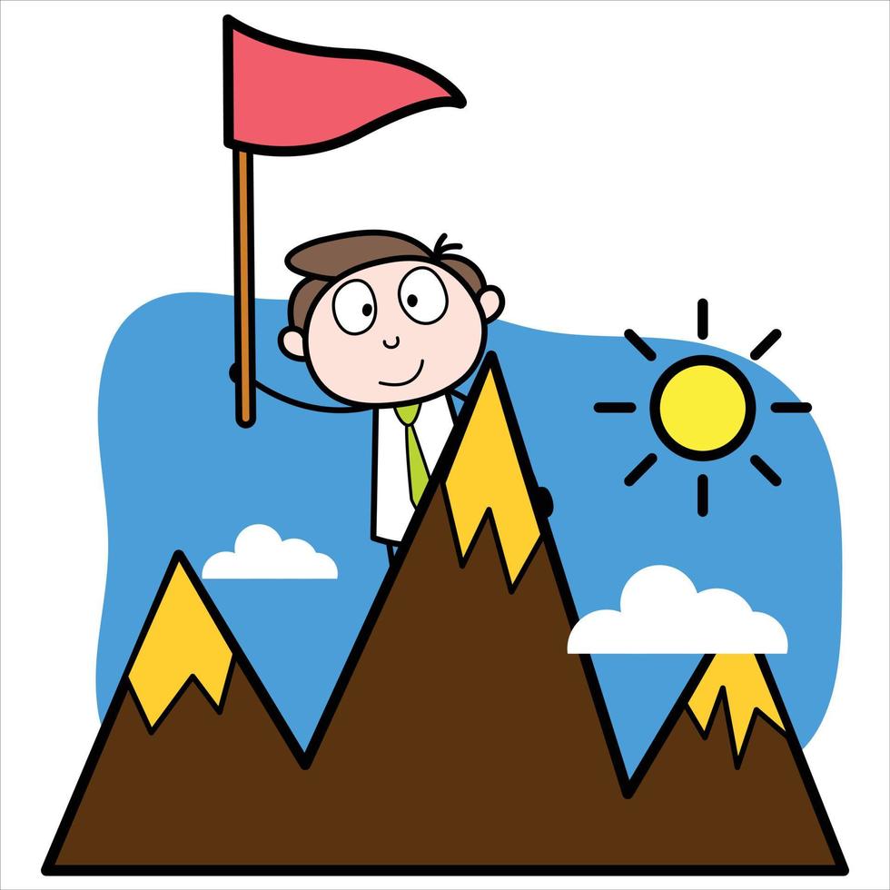 atout du personnage de dessin animé de jeune homme d'affaires escaladant la montagne vecteur
