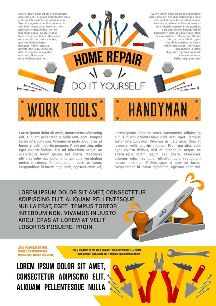 affiche d'outils de travail de vecteur pour la réparation à domicile