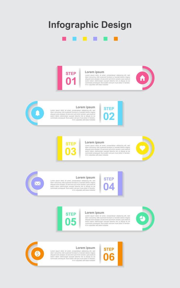 modèle d'infographie d'entreprise abstrait coloré en six étapes vecteur