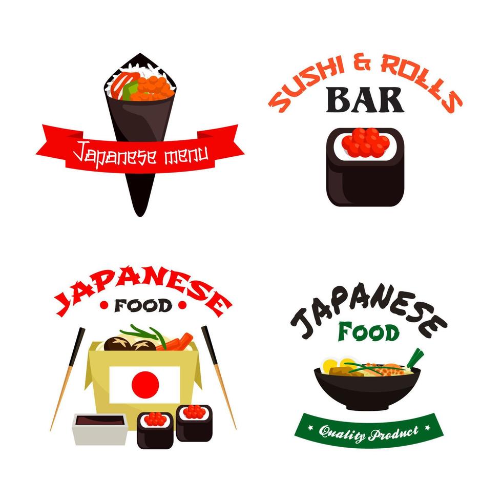 jeu d'icônes isolées de sushi japonais et de cuisine asiatique vecteur