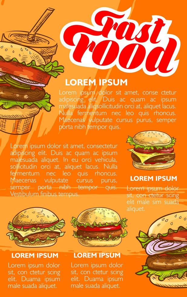 modèle de bannière de menu de restauration rapide burger et boisson vecteur