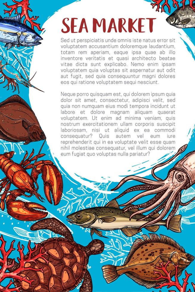 affiche du marché de fruits de mer et du restaurant de poisson vecteur