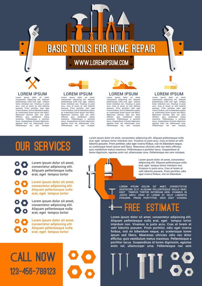 affiche de vecteur pour les outils de travail de service de réparation de maison