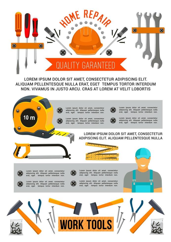 affiche de vecteur d'outils de travail pour la réparation à domicile