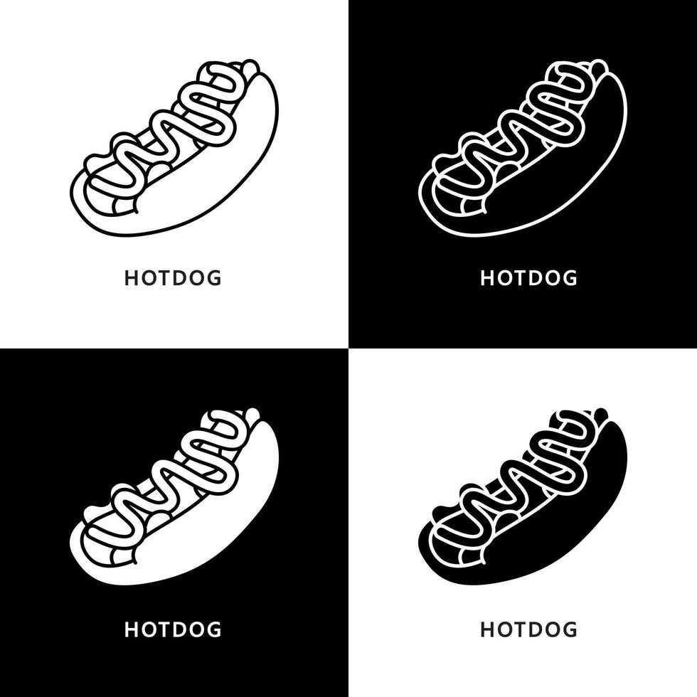 logo de hot-dog. illustration de nourriture et de boisson. symbole d'icône de sandwich à la saucisse de malbouffe vecteur