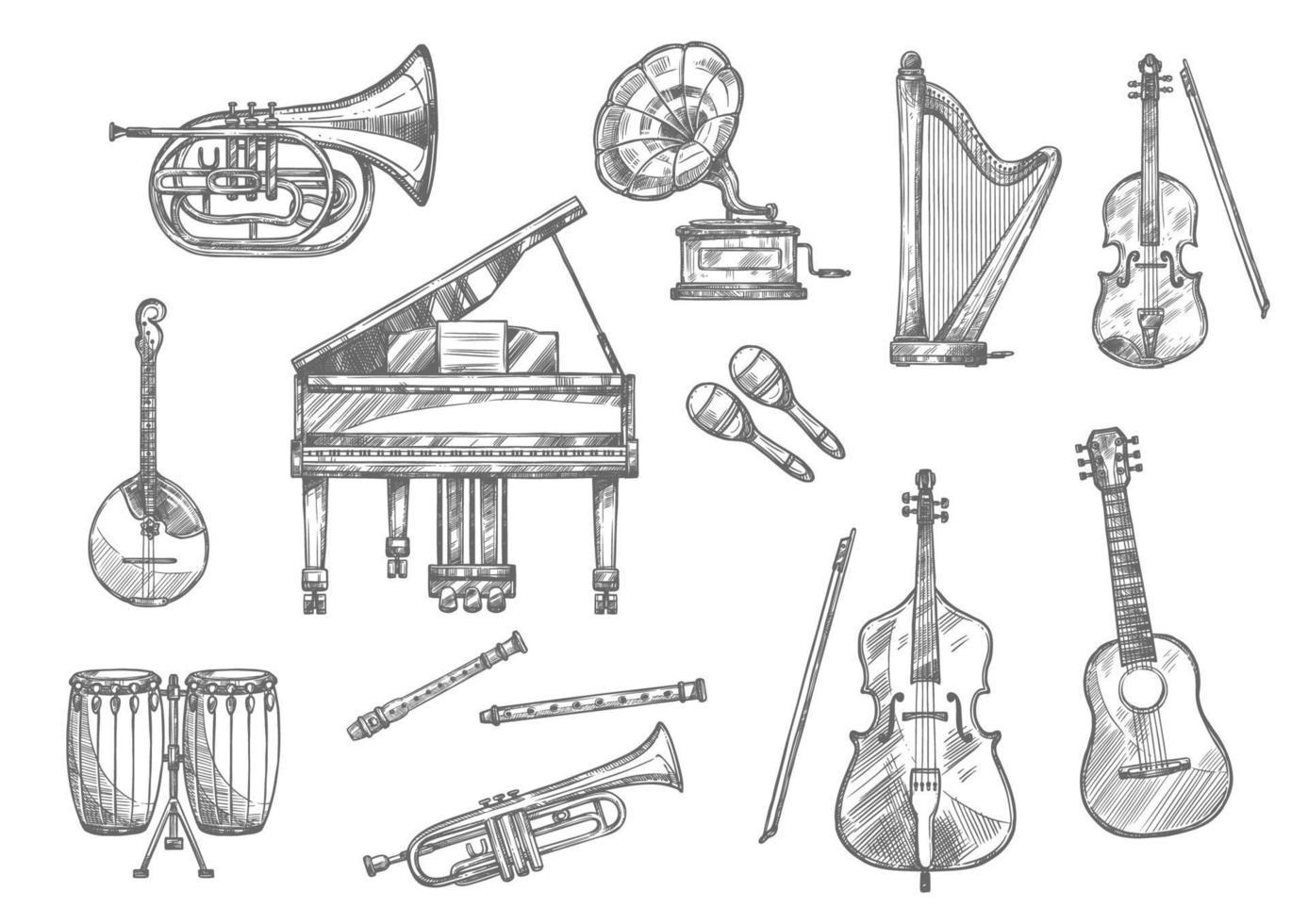 croquis d'instrument de musique de musique classique et jazz vecteur