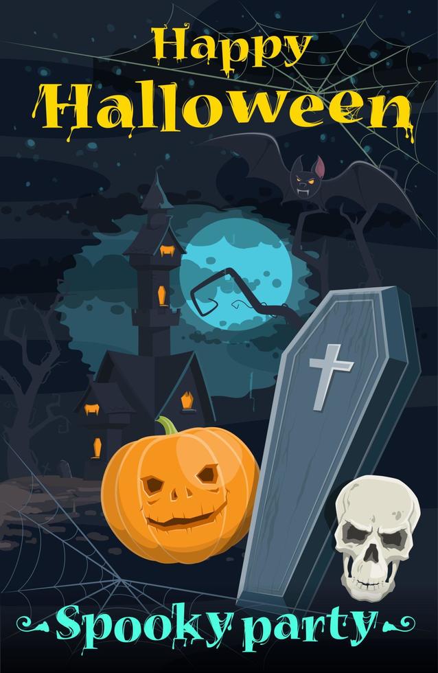 carte de voeux halloween d'horreur de nuit de vacances vecteur