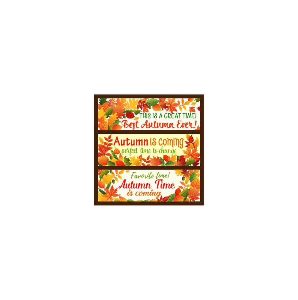 bannière de feuille d'automne, ensemble de bordure de saison nature automne vecteur