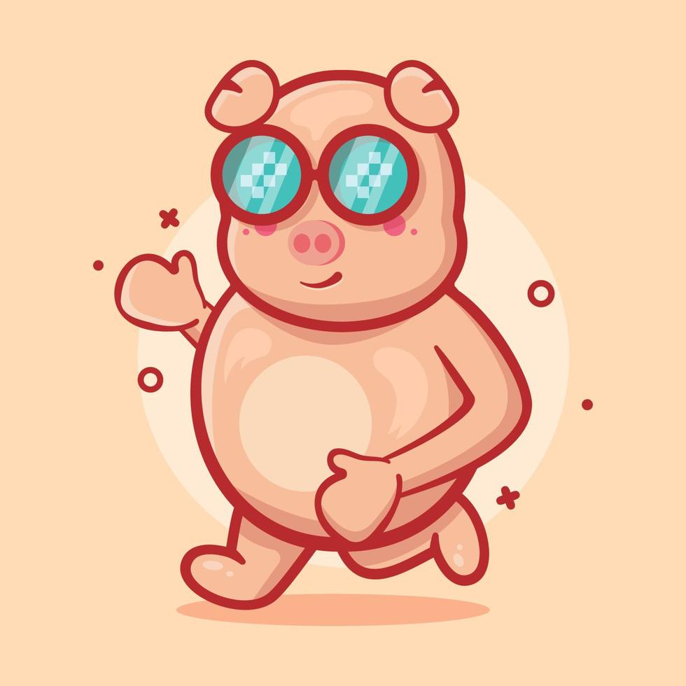 mascotte de personnage animal cochon mignon exécutant un dessin animé isolé dans un style plat vecteur