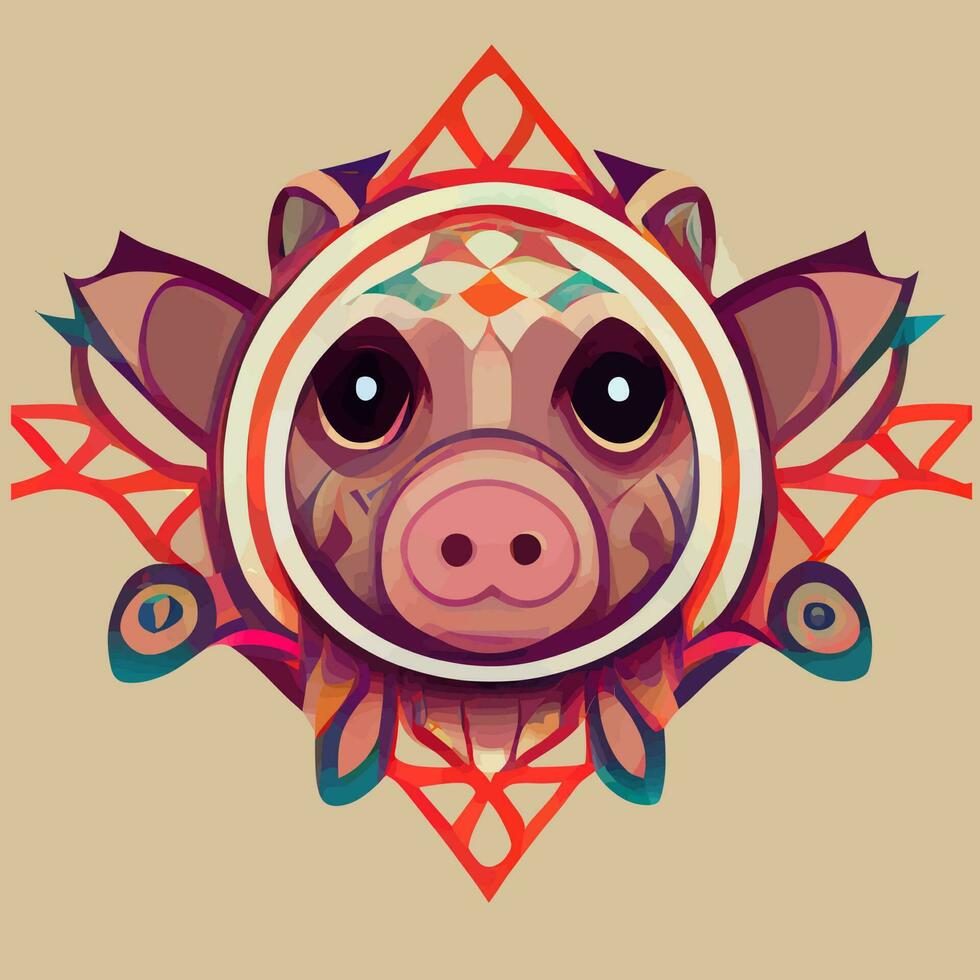 illustration graphique vectoriel de cochon mignon dans la main dessiner un style tribal bon pour l'impression