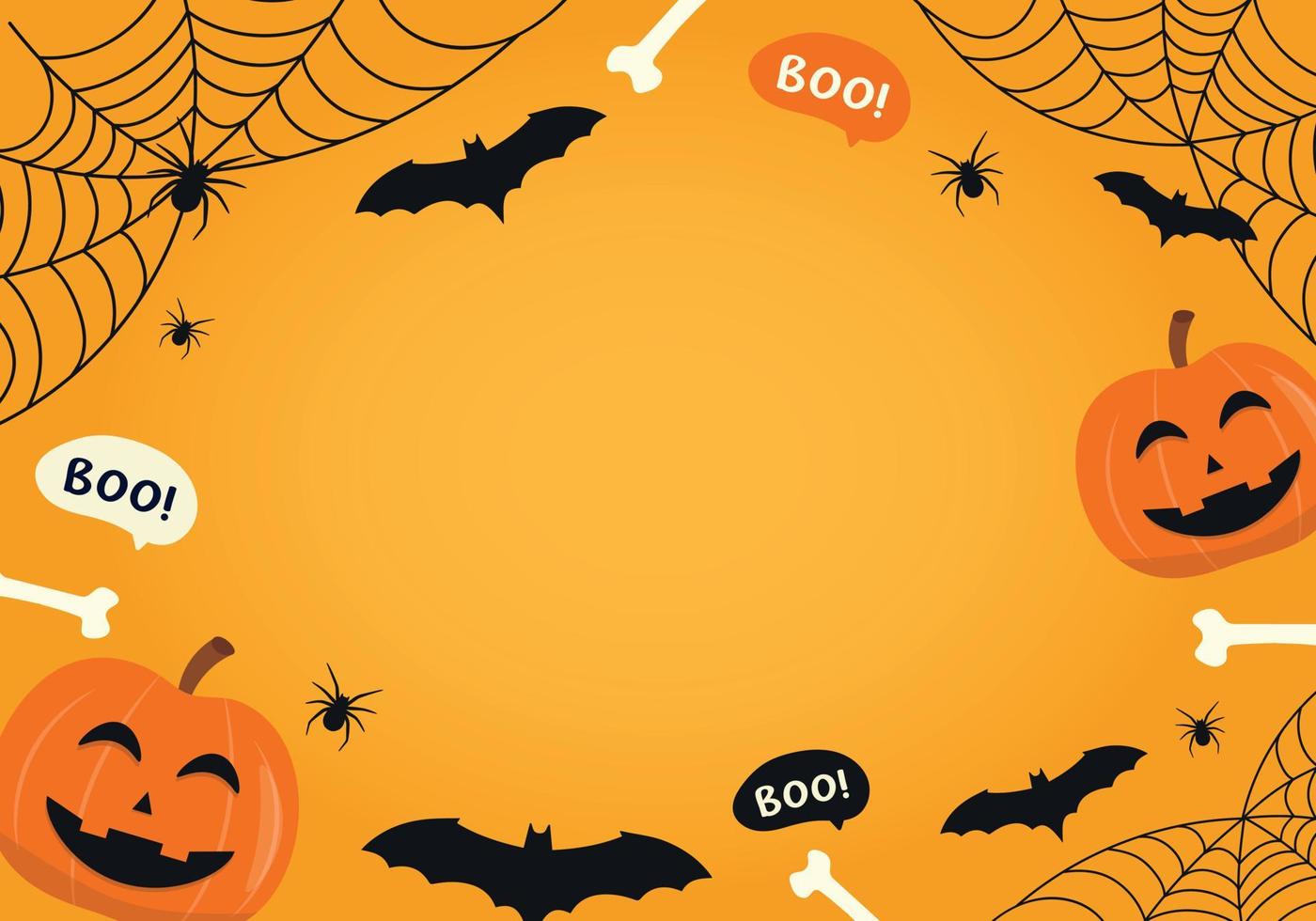 illustration vectorielle de fond halloween. toile d'araignée avec cadre de citrouille d'halloween sur fond orange vecteur