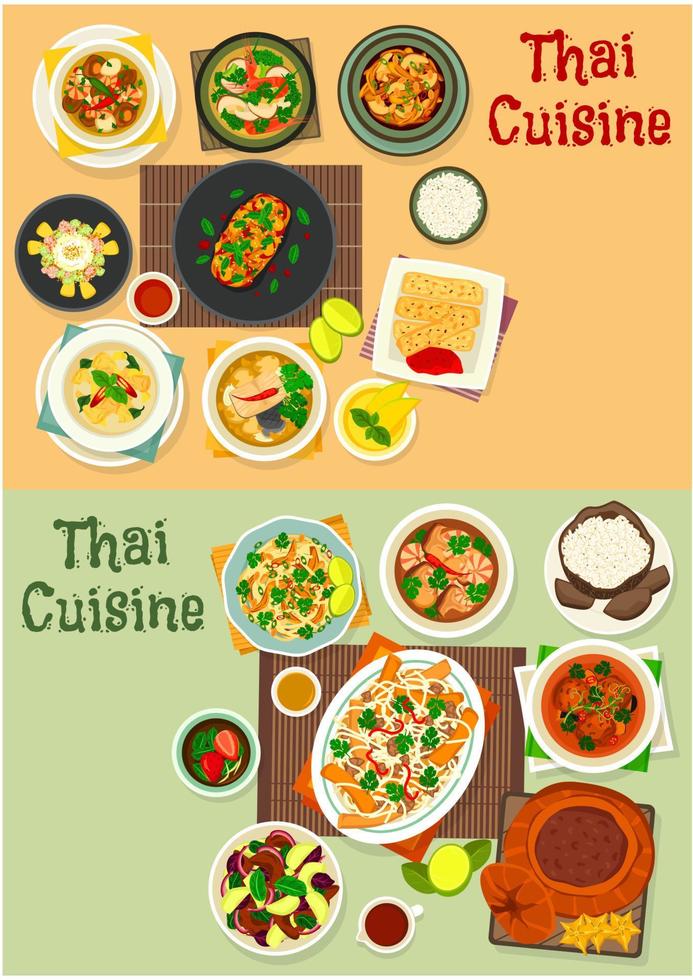 jeu d'icônes de cuisine thaïlandaise pour une conception de cuisine asiatique savoureuse vecteur