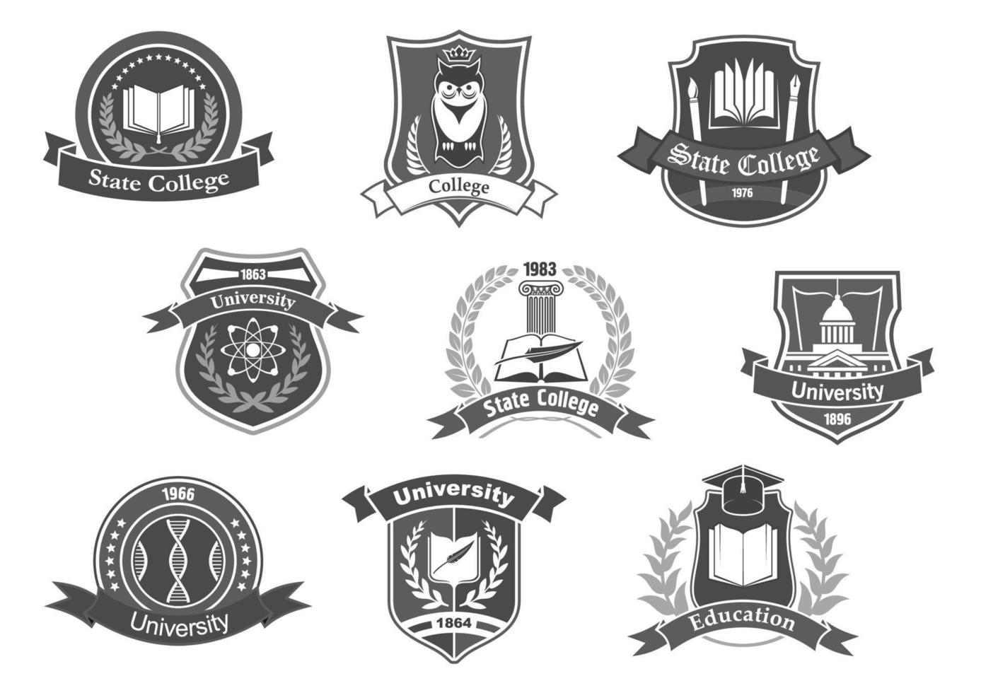badges d'icônes vectorielles pour collège ou université vecteur