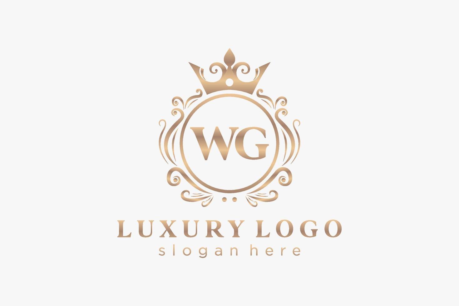 modèle de logo de luxe royal de lettre wg initiale dans l'art vectoriel pour le restaurant, la royauté, la boutique, le café, l'hôtel, l'héraldique, les bijoux, la mode et d'autres illustrations vectorielles.