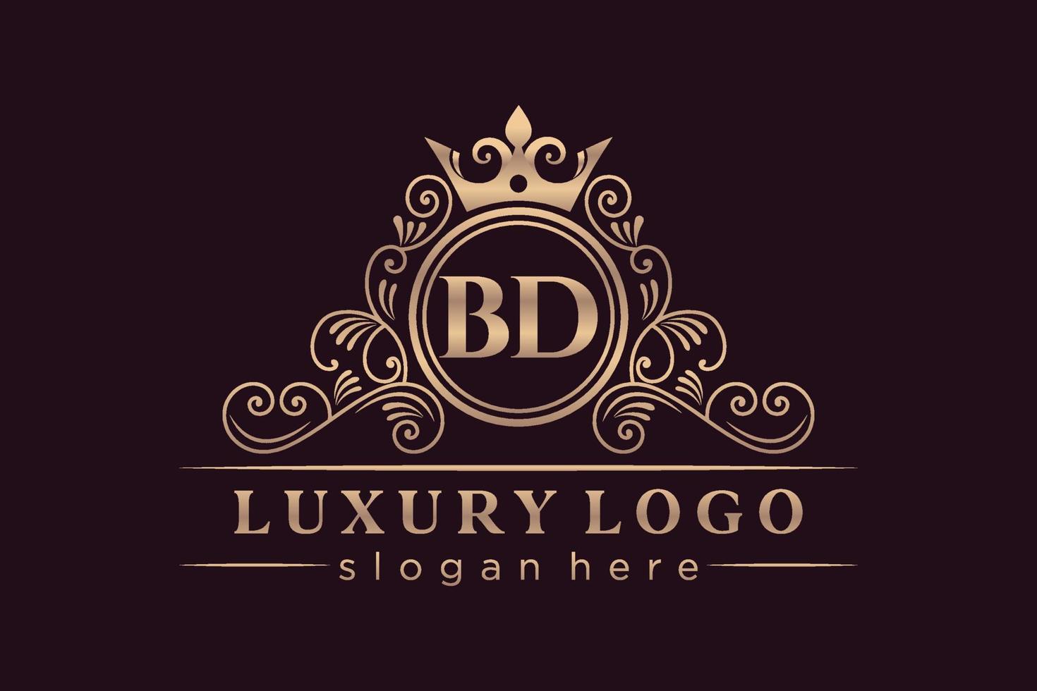 bd lettre initiale or calligraphique féminin floral dessiné à la main héraldique monogramme antique vintage style luxe logo design prime vecteur