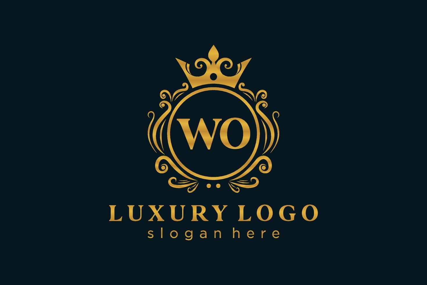 modèle initial de logo de luxe royal de lettre wo dans l'art vectoriel pour le restaurant, la royauté, la boutique, le café, l'hôtel, l'héraldique, les bijoux, la mode et d'autres illustrations vectorielles.