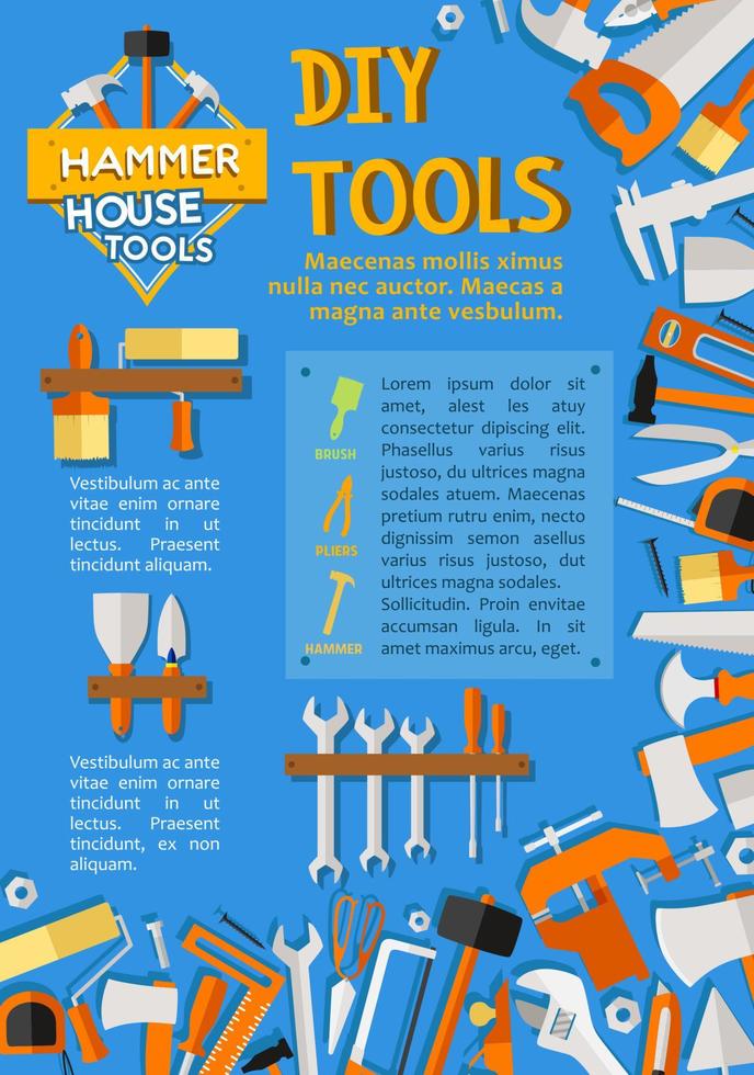 affiche d'outils de travail de bricolage de vecteur pour la réparation à domicile