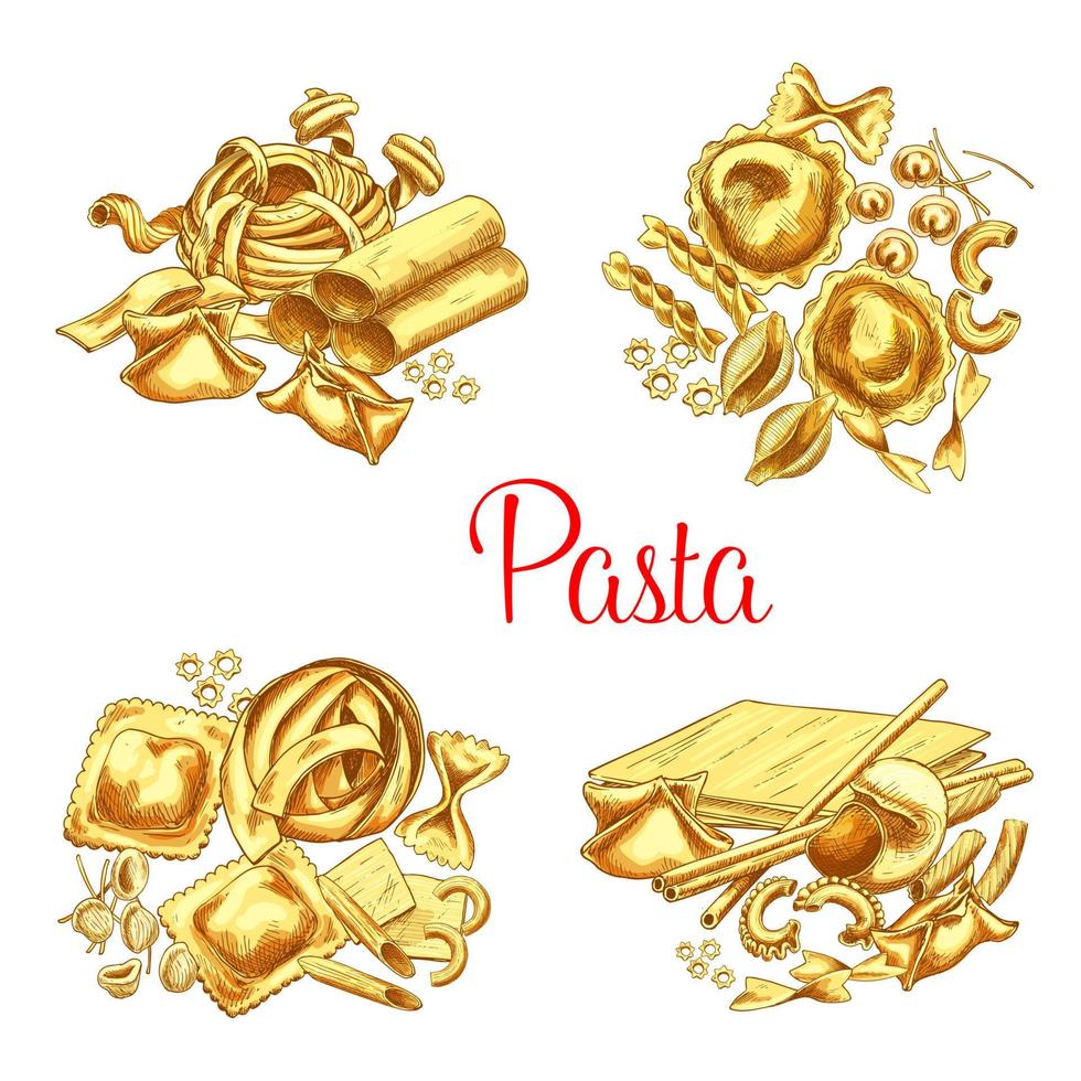icônes vectorielles de pâtes italiennes définies pour le restaurant vecteur