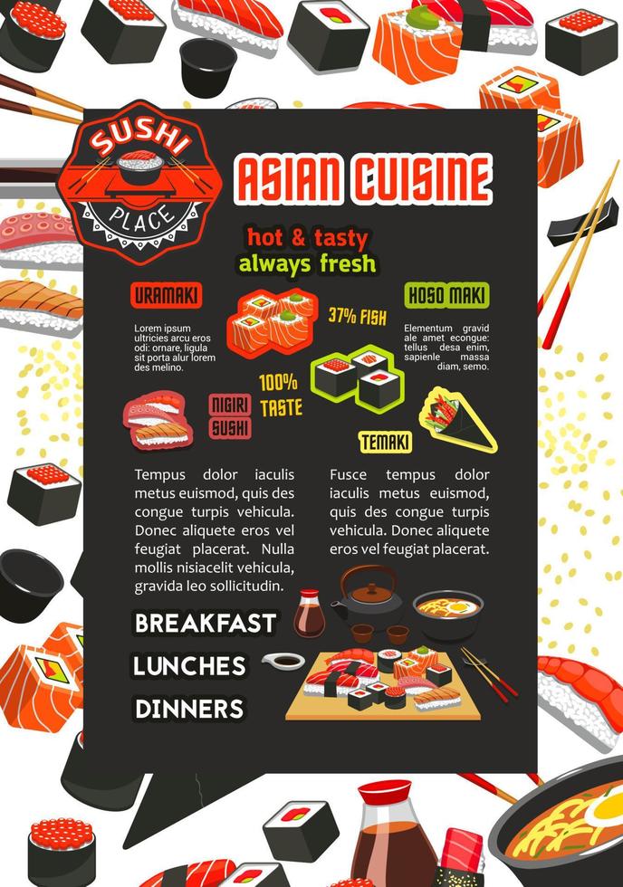 affiche de vecteur pour le restaurant asiatique de sushi japonais