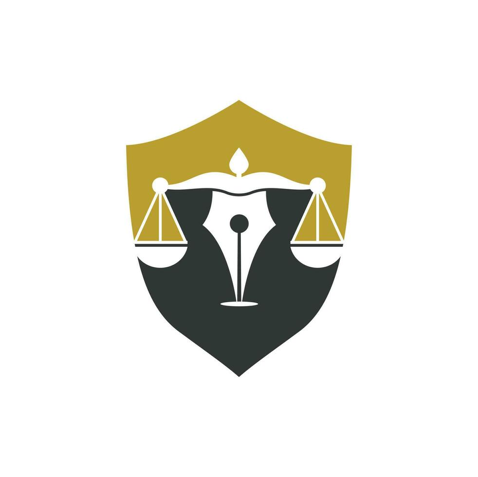 modèle de conception de logo vectoriel de cabinet d'avocats stylo. vecteur de logo de droit avec équilibre judiciaire symbolique de l'échelle de la justice dans une pointe de stylo.