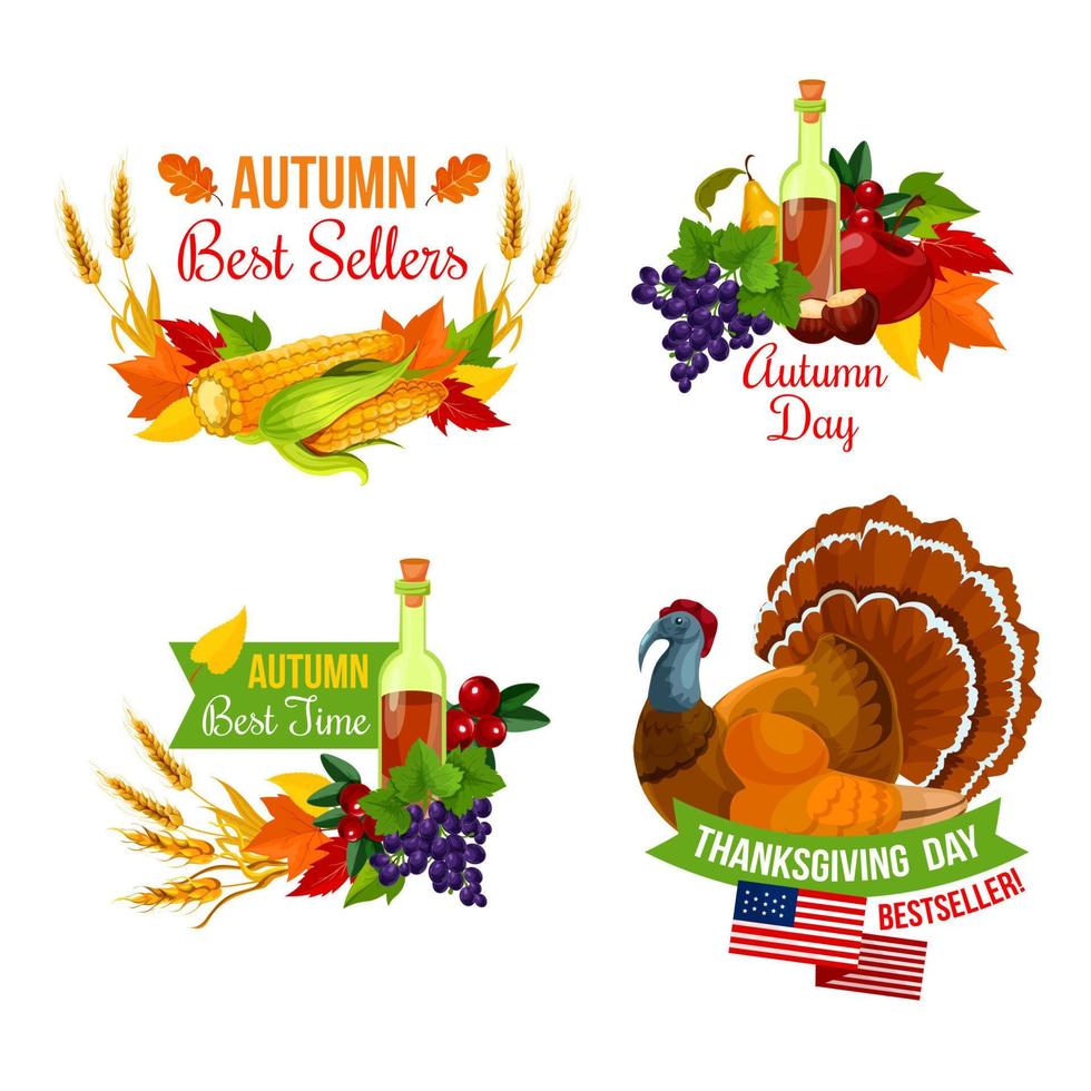 icône de vente de thanksgiving des vacances de la saison d'automne vecteur