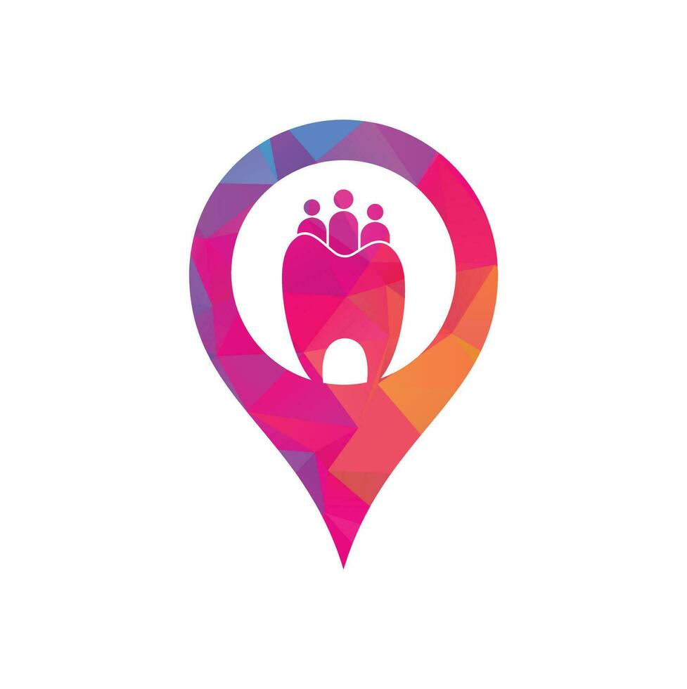 modèle de logo de concept de forme gps dentaire familial isolé avec trois personnes. logo dentaire familial avec concept de personnes. vecteur