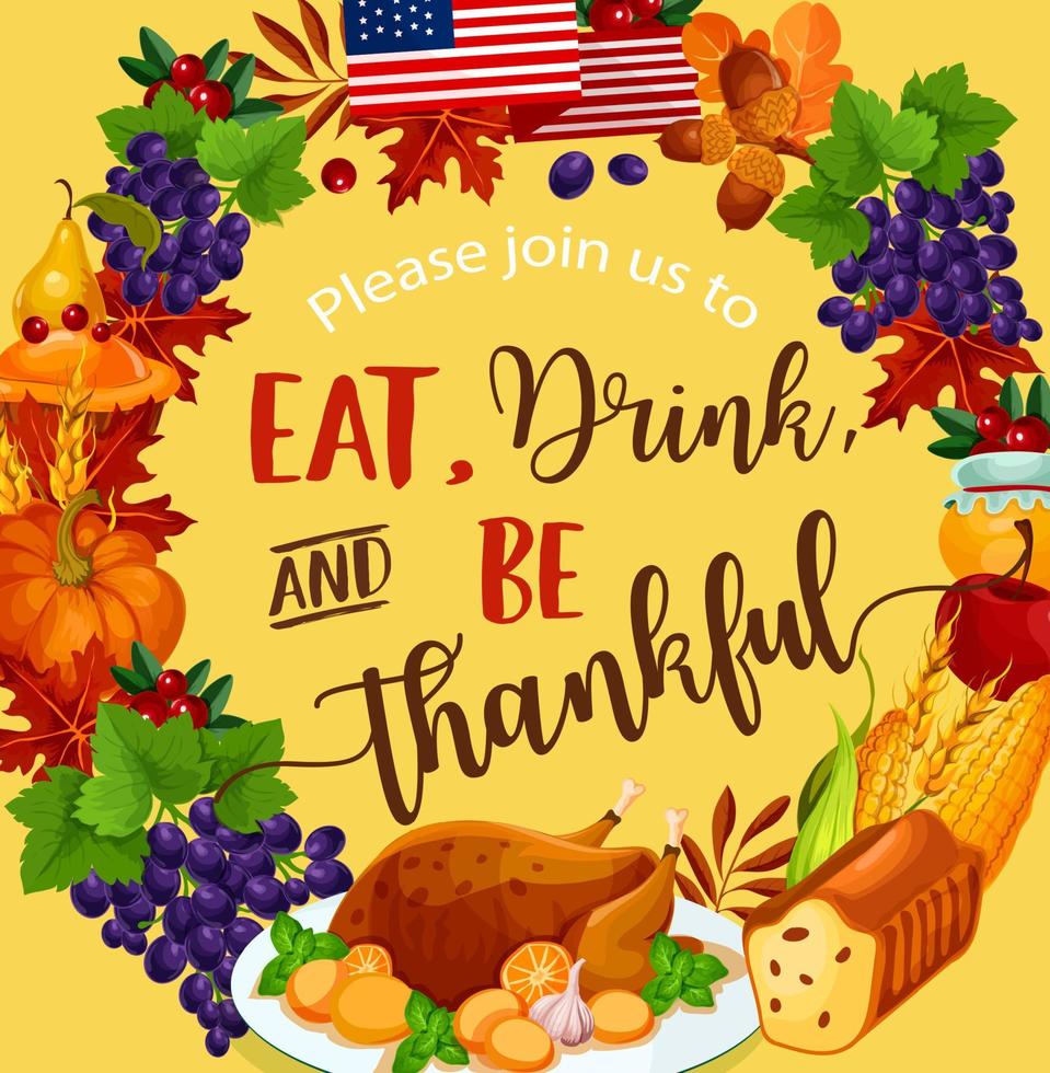 affiche de voeux de récolte de vecteur de jour de thanksgiving