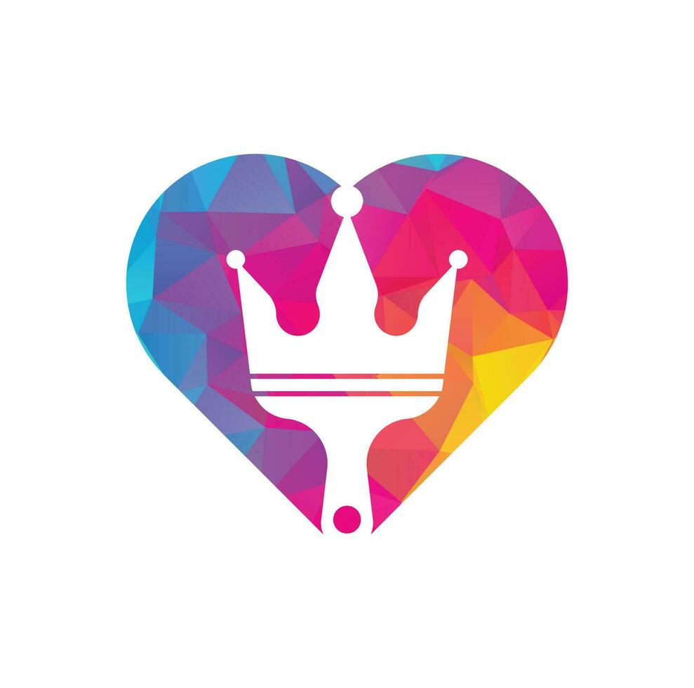 conception de logo vectoriel de concept de peinture et de forme de coeur de roi. icône de couronne et de pinceau.
