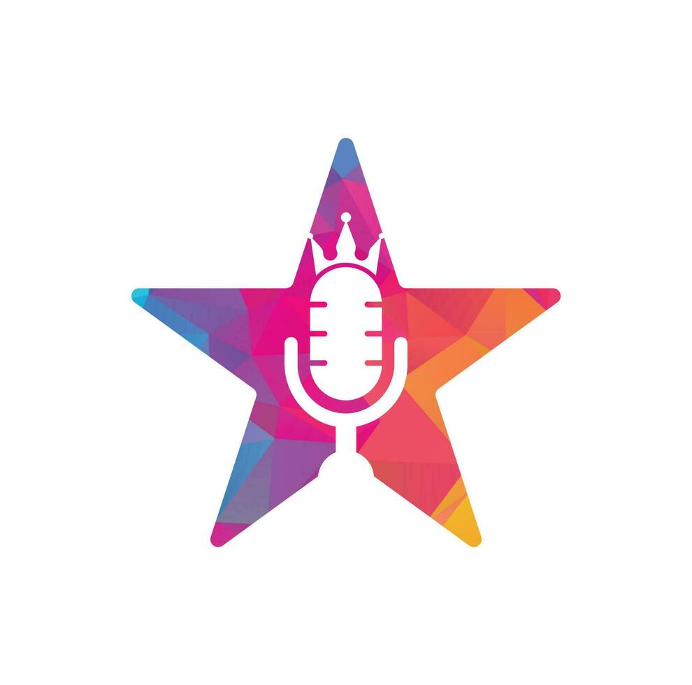 podcast roi et création de logo vectoriel en forme d'étoile. concept de conception de logo de musique roi.