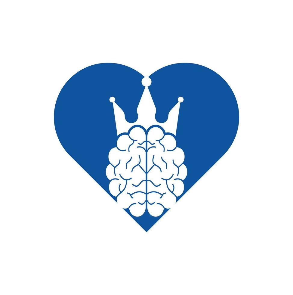 conception d'icône de logo de forme de coeur de cerveau de couronne. création de logo vectoriel roi intelligent. cerveau humain avec conception d'icône de couronne.