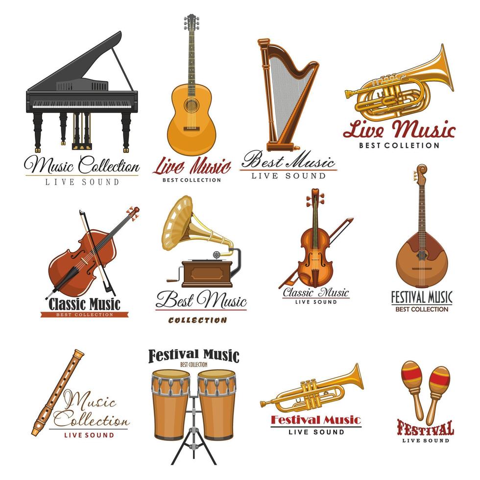 jeu de symboles d'instruments de musique pour la conception de musique vecteur